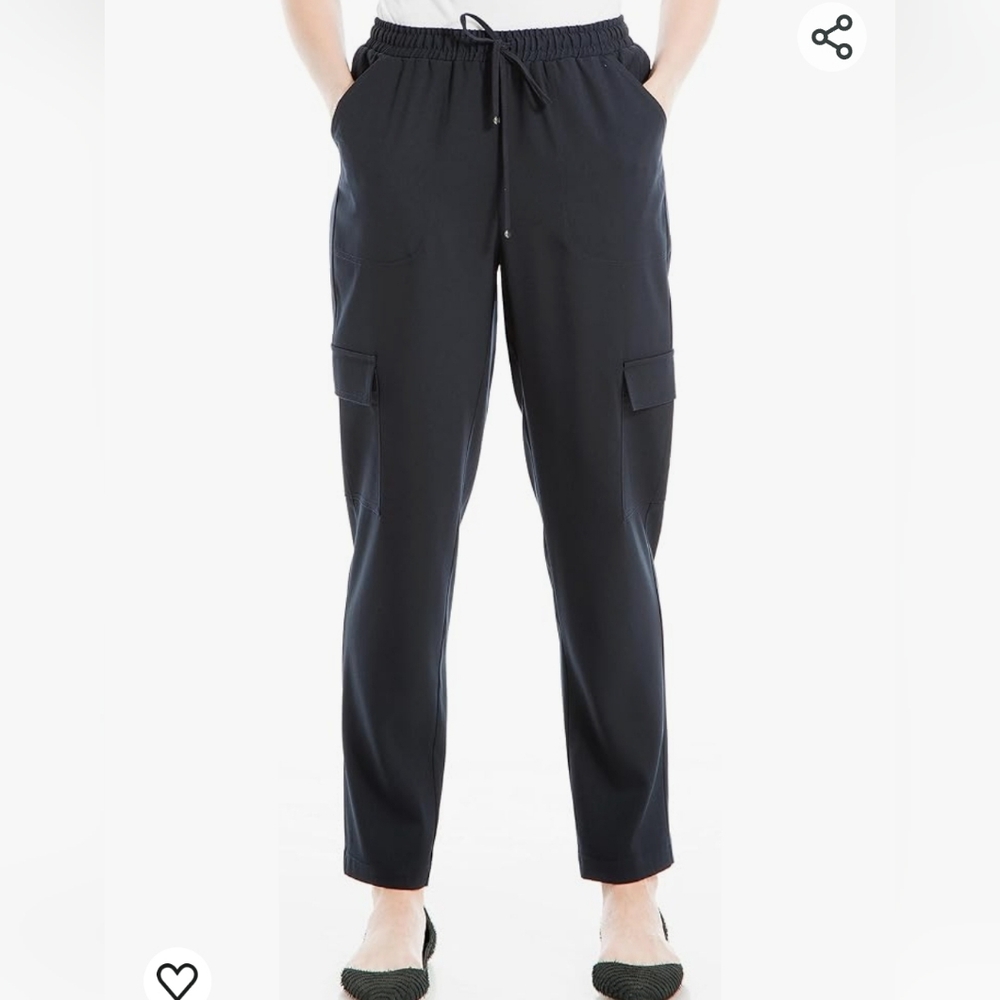 NWT Max Studio‎ Small Dark Navy Soft Twill Cargo Jogger Lounge Pants Waist Tie